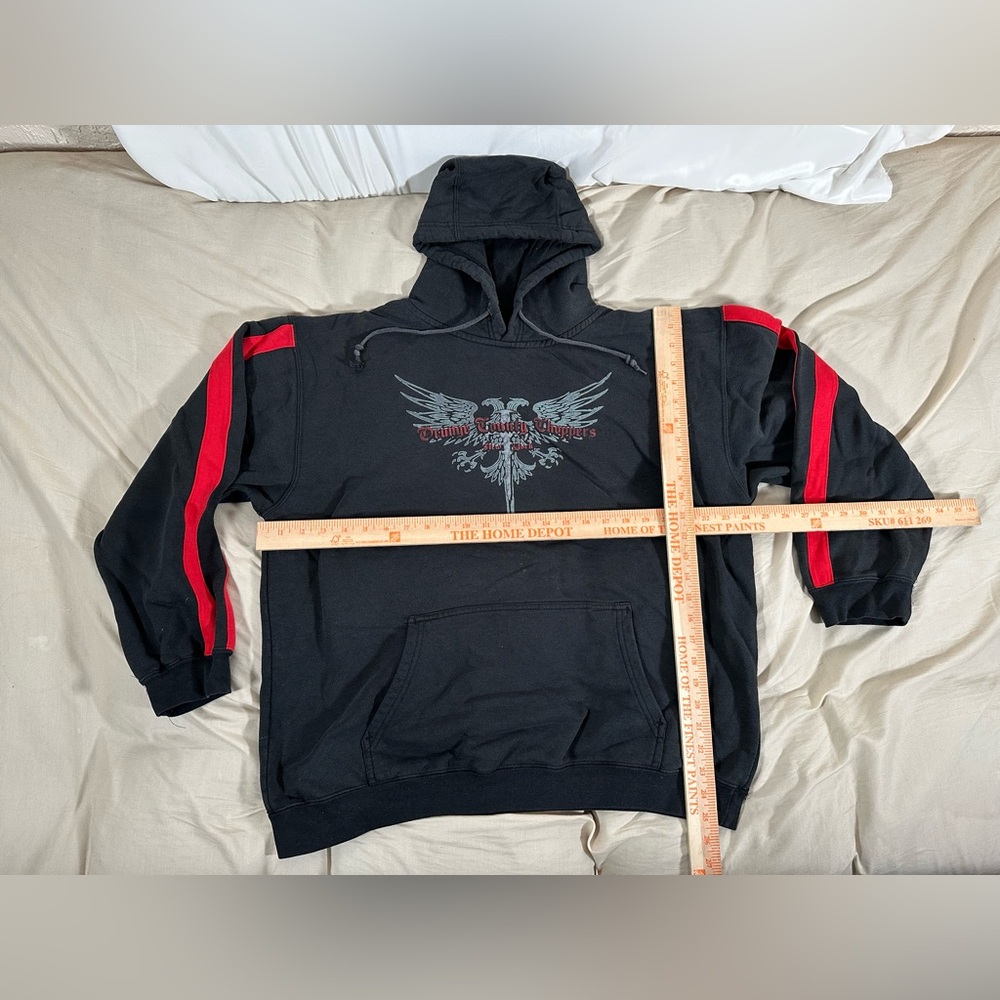 00’s Orange County Choppers Vintage Distressed Hoodie Medium Red Arm Stripes - Picture 3 of 15